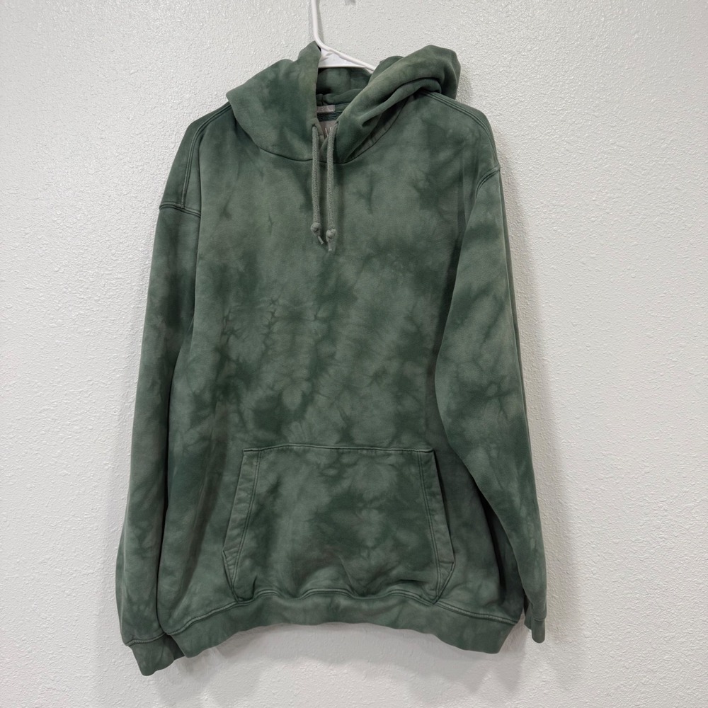 Gap Mens XL Green Tie Dye Pullover Hoodie Kangaroo Pocket Fleece Sweatshirt